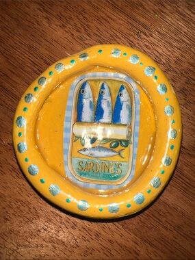 Handmade Yellow Sardines clay trinket tray